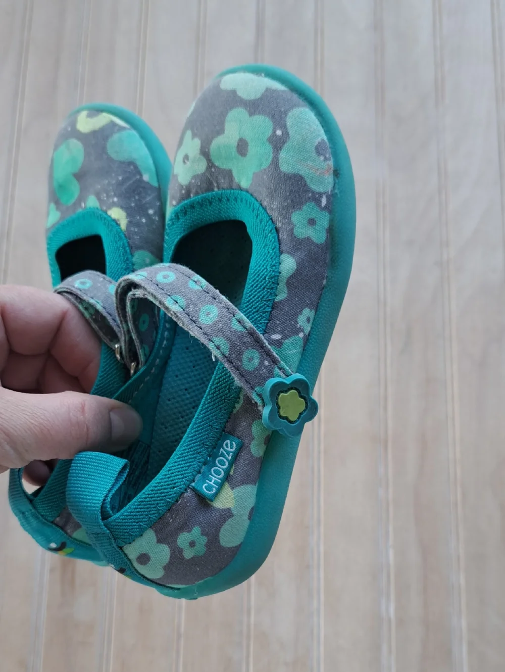 Chooze Jump Blossom Mary Jane Flats Toddler Girl Print Teal Floral Comfort Shoes